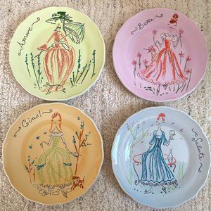 Set of 4 Unique Plates - Drawing and Italian Word